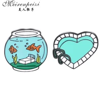 meirenpeizi sleep with the fishes pin cartoon fish tank brooch two fish and one bed creative badge denim backpack sweater pin
