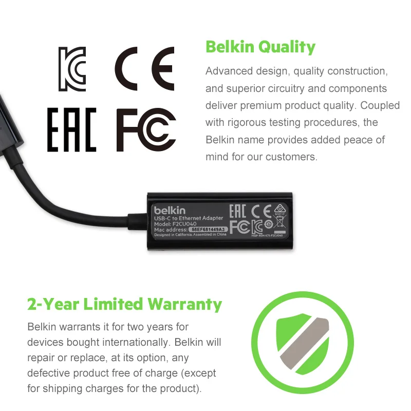Belkin оригинальный USB C к Gigabit Ethernet адаптер (type до 1000/100 Мбит/с сетевой карты) для MacBook