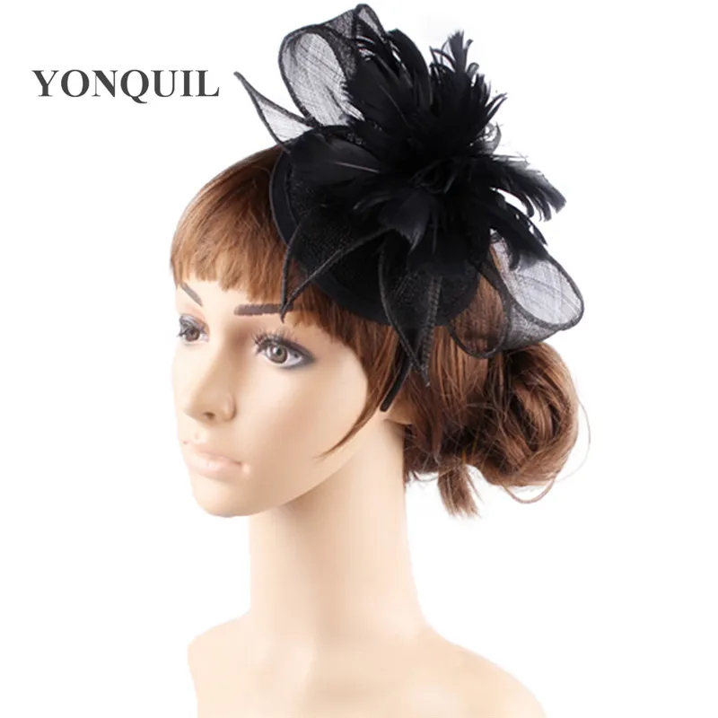 

Sinamay Ivory Millinery Hat Feather Flower Fascinators For Party Hats Bridal Wedding Hair Accessories Cocktail Hats XMF392