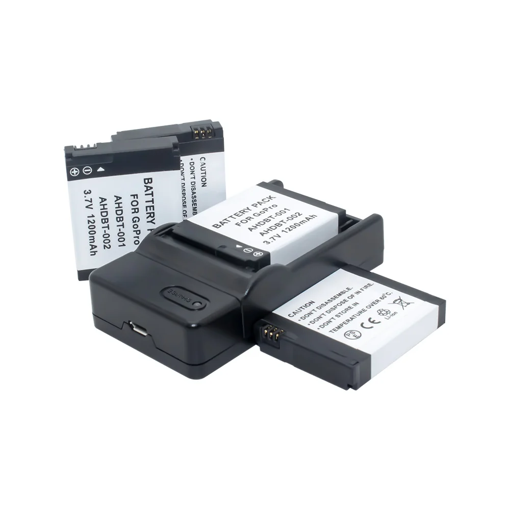 4 шт. в упаковке AHDBT-001 AHDBT-002 Спортивная батарея+ USB Зарядное устройство для спортивной экшн-камеры Go Pro HD HERO1 HERO2 Камера батареи AHDBT001