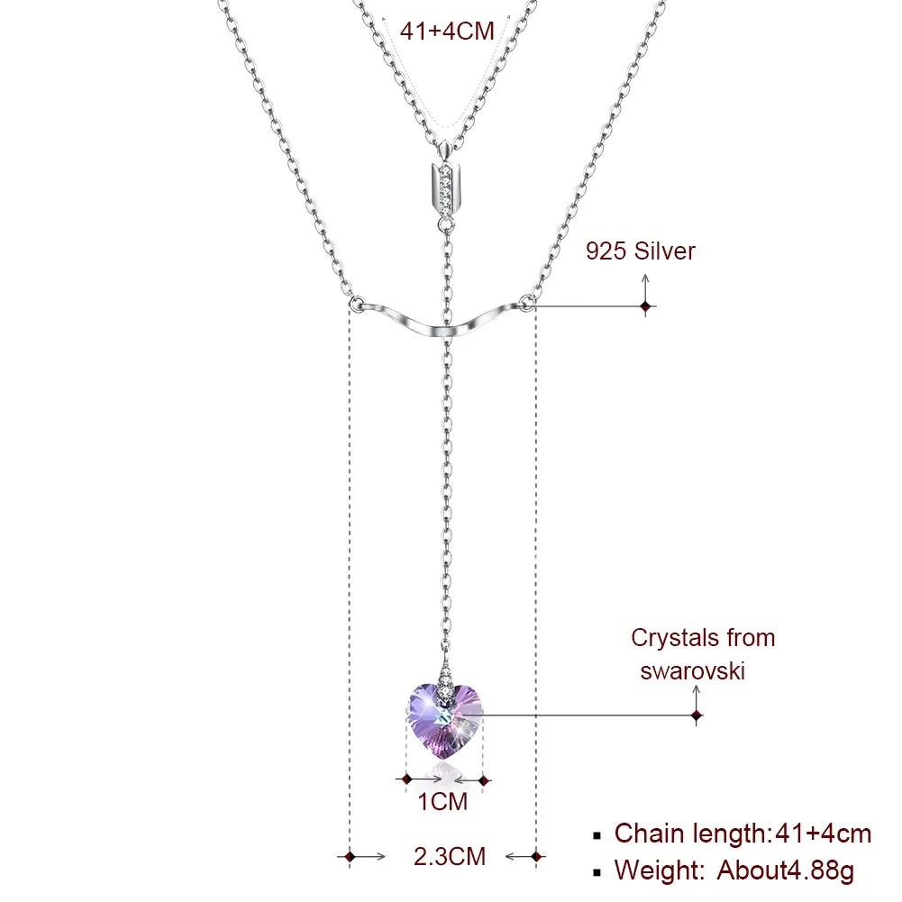 Crystal Heart pendant Long Necklace Sliver Plated women Jewelry Christmas Gift 45mm chain Wedding Birthday Party Gifts Female | Украшения и