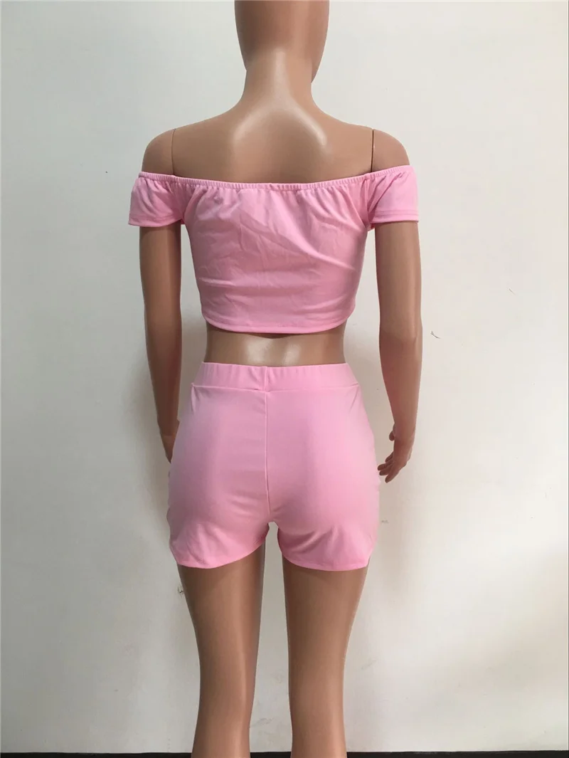 Розовый Bodycon Летний комбинезон Ползунки Для женщин костюм из двух предметов