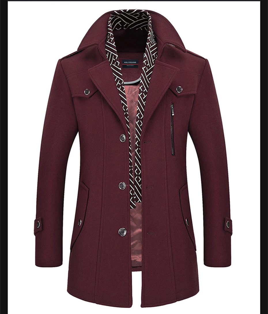 Holyrising Men Coat Wool Overcoat Turn Collar Warm Jackets Woolen Men Coats And Blends With Scarf Breathable Outwear 18423-5