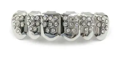 Silver Button 1 компл. Хип-хоп Топ и низ зубы Grillz хип-хоп Золото Серебро Iced Out CZ зубы Grillz Топ низ Bling для мужчин и женщин ювелирные изделия - Окраска металла: Silver Button