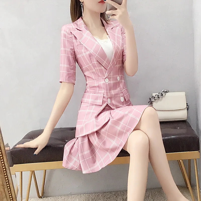 Летний милый розовый клетчатый комплект из 2 предметов для женщин новинка 2019