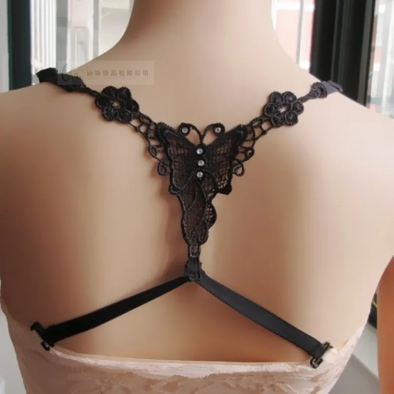 2pcs hot sale Sexy Lace Butterfly suti Flower Cross Back Lady Girl decorative strapless colored Bra shoulder Straps freeshipping