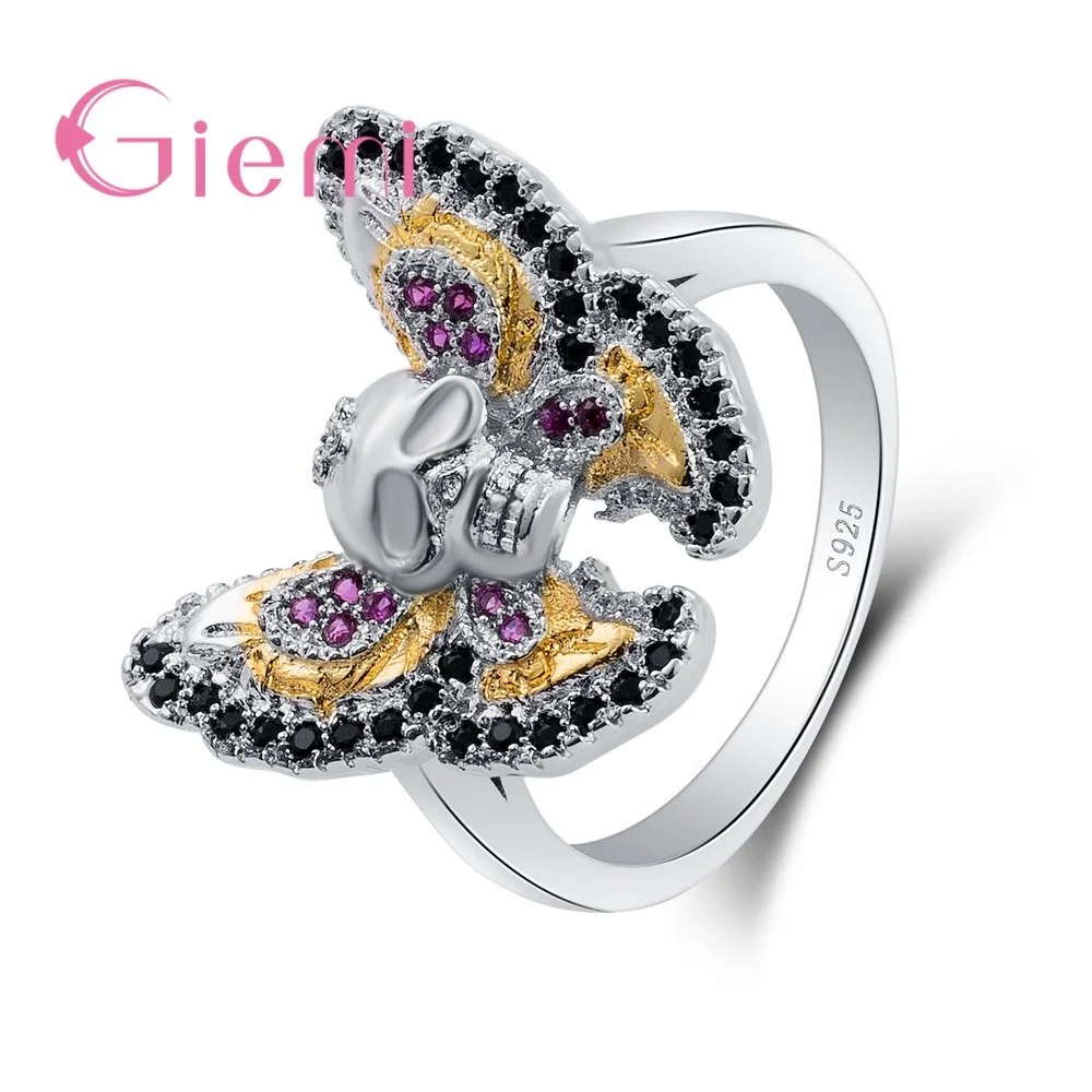 Женское серебряное украшение в стиле панк форме Мистик-бабочки с красочными