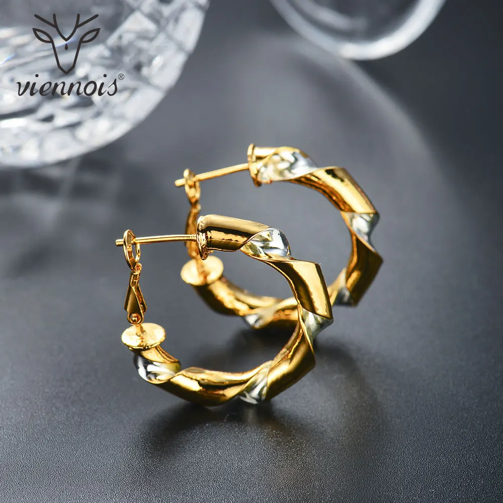 Viennois Classic Gold Цвет Серьги-кольца для женщина большой витая круг Серьги Модные