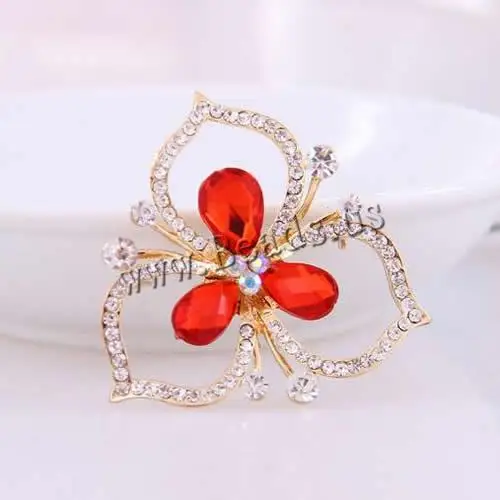 Free shipping!!!Zinc Alloy Brooches western with Acrylic Flower gold color plated faceted &amp rhinestone multi-colored |