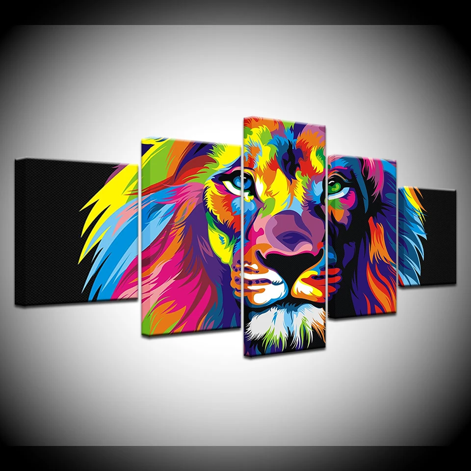 

Canvas Posters Home Decor Wall Art Framework 5 Pieces Colorful Lion Paintings For Living Room HD Prints Abstract Animal Pictures