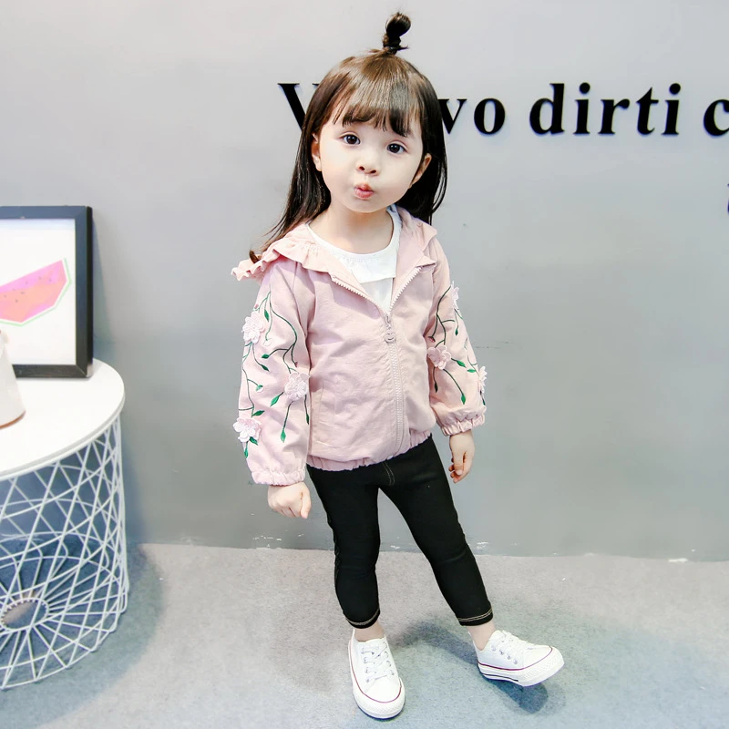 LILIGIRL Autumn New Baby Girl Clothes Kids Coats Jackets Fashion Flower Embroidery Hoodies Jacket Children Cotton Trench Coat |