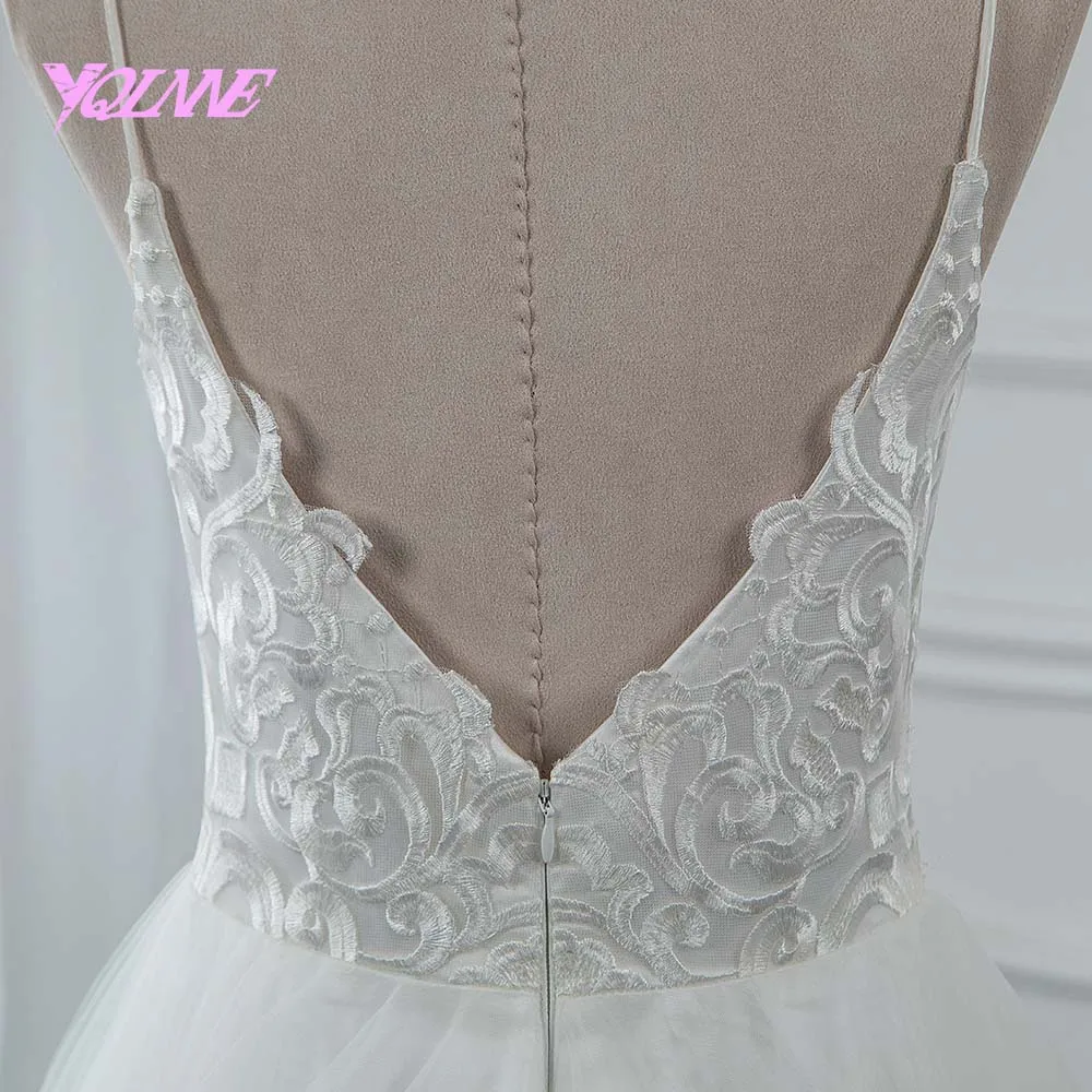 YQLNNE 2018 Vestido De Noiva простое кружевное Тюлевое свадебное платье спагетти|Свадебные