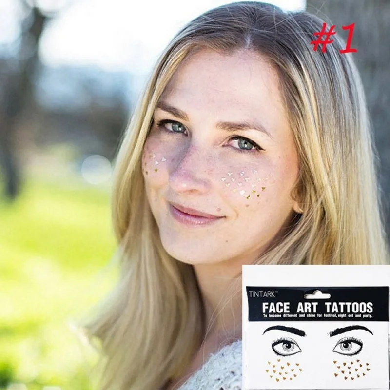f15 1 упаковка Flash tattoos модные одноразовые золотые тату-наклейки для лица водонепроницаемые бронзовые красота веснушки макияж искусство краска для тела Вечерние - Цвет: f15