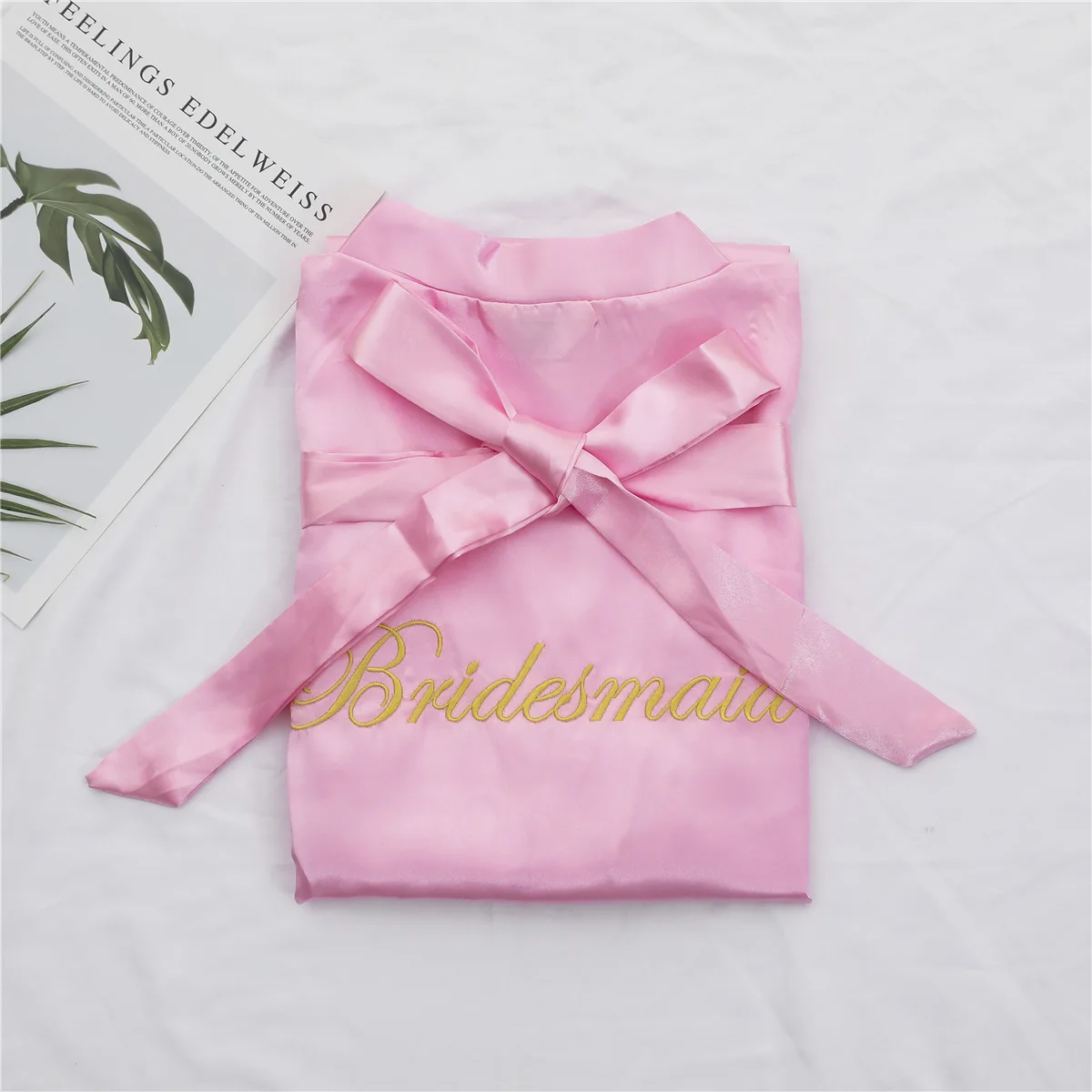 Pink Bridesmaid Серый халат для подружки невесты с вышивкой, халат для подружки невесты, однотонный халат, кимоно, банный халат, свадебное платье - Цвет: Pink Bridesmaid