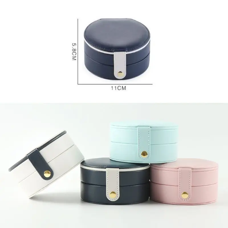 

ANGELADY 1PC Simple Portable 3-layer Jewelry Box Earrings Ring Bracelet Storage Detachable Multipurpose Round Carrying Cases