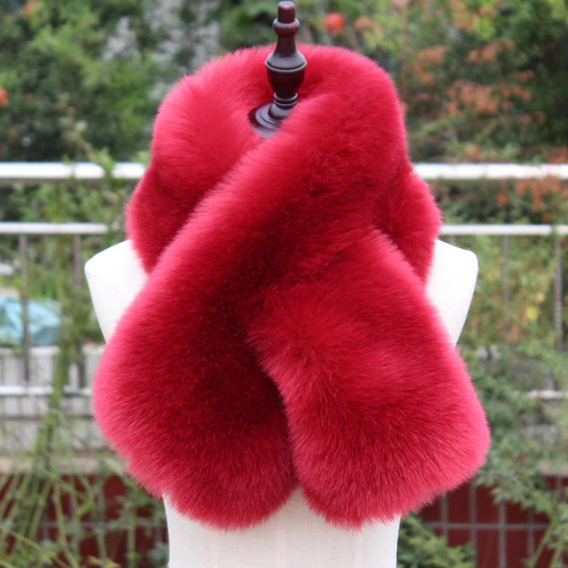 Женский меховой шарф теплый толстый из искусственного лисьего меха с