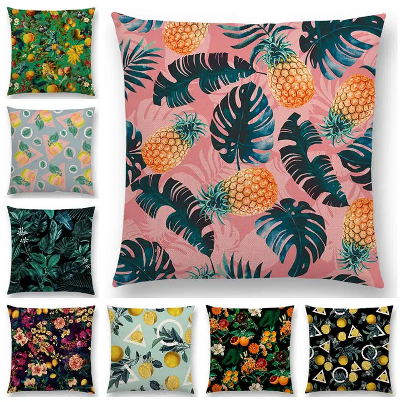 Винтажный чехол для подушки с фруктовыми цветами лимонами персиками ананасами