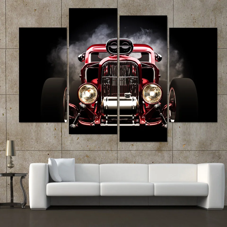 HD с принтами красный колеса Hot Rod картина стены Книги по искусству декор комнаты печати плакат холст Книги по искусству для Гостиная украшения XA377D