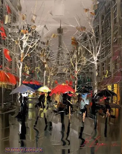 

Modern Handmade K-Gajoum knife Cityscape Abstract Oil Painting Art 20"x24"