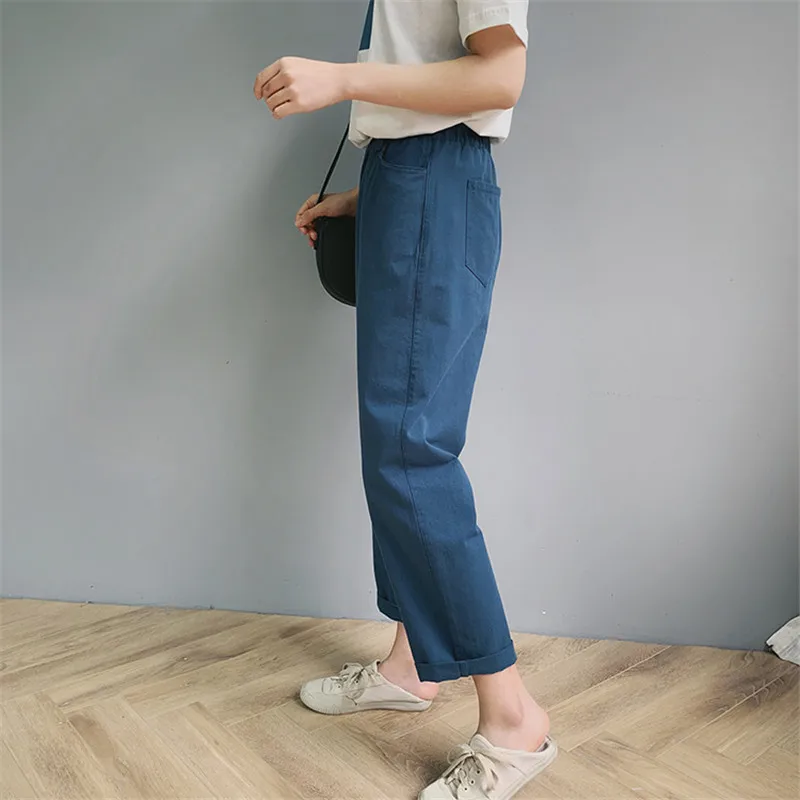 OCEANLOVE All Match Solid New Ankle-length Pants Zipper Fly 2020 Summer Women Korean Fashion Elastic Waist Bottoms 11452 | Женская