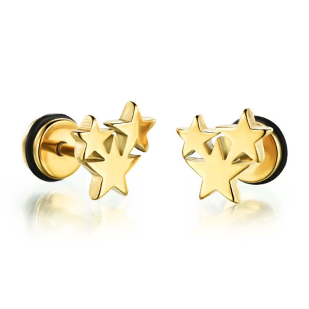 gold 1 пара звезда серебристый, черный/желтое золото GP хирургические Нержавеющая сталь серьги-гвоздики - Metal Color: gold