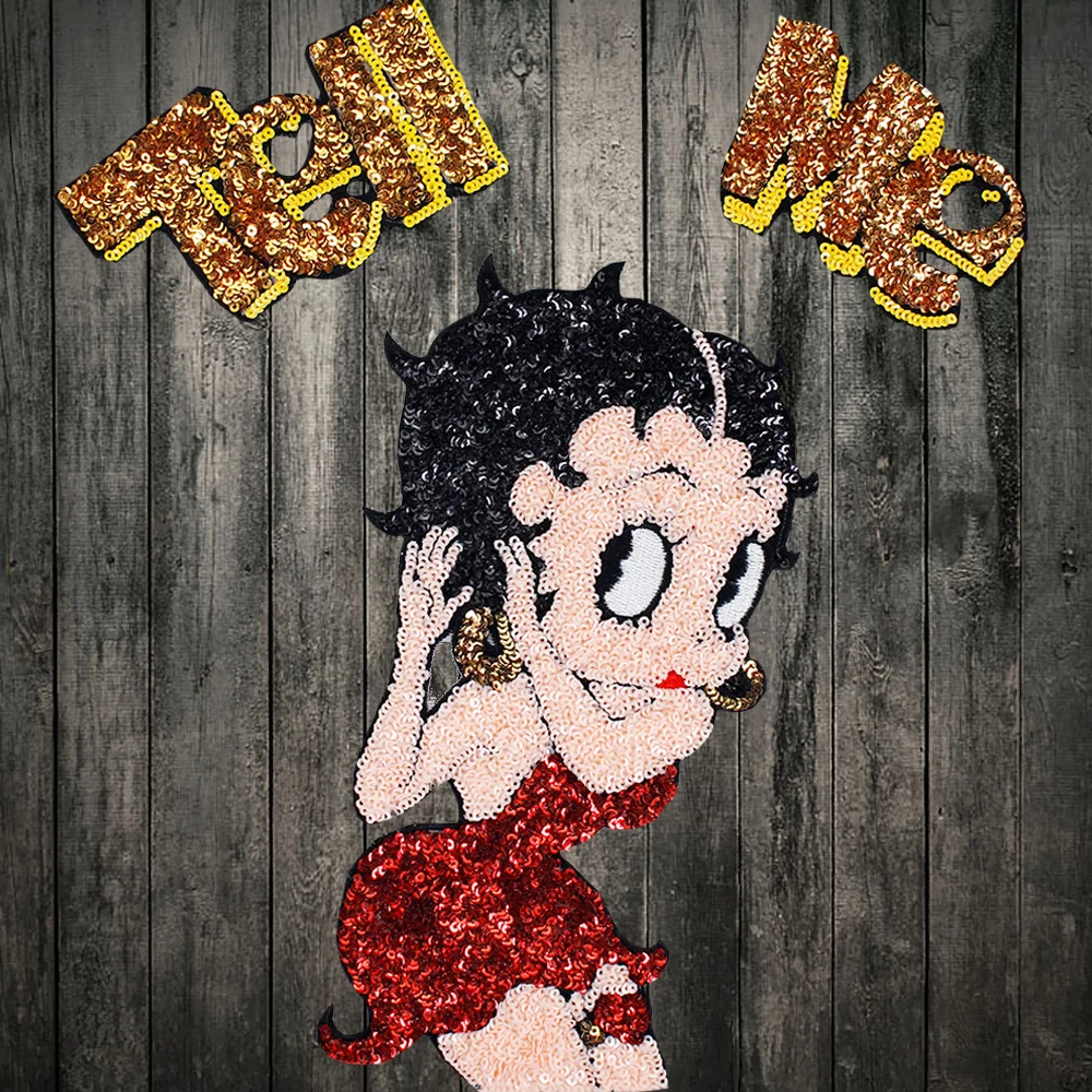Вышитый мультфильм Betty письмо Блестки Ткань наклейки одежда сумка футболка декоративная заплатка палочка DIY аксессуары ручной работы