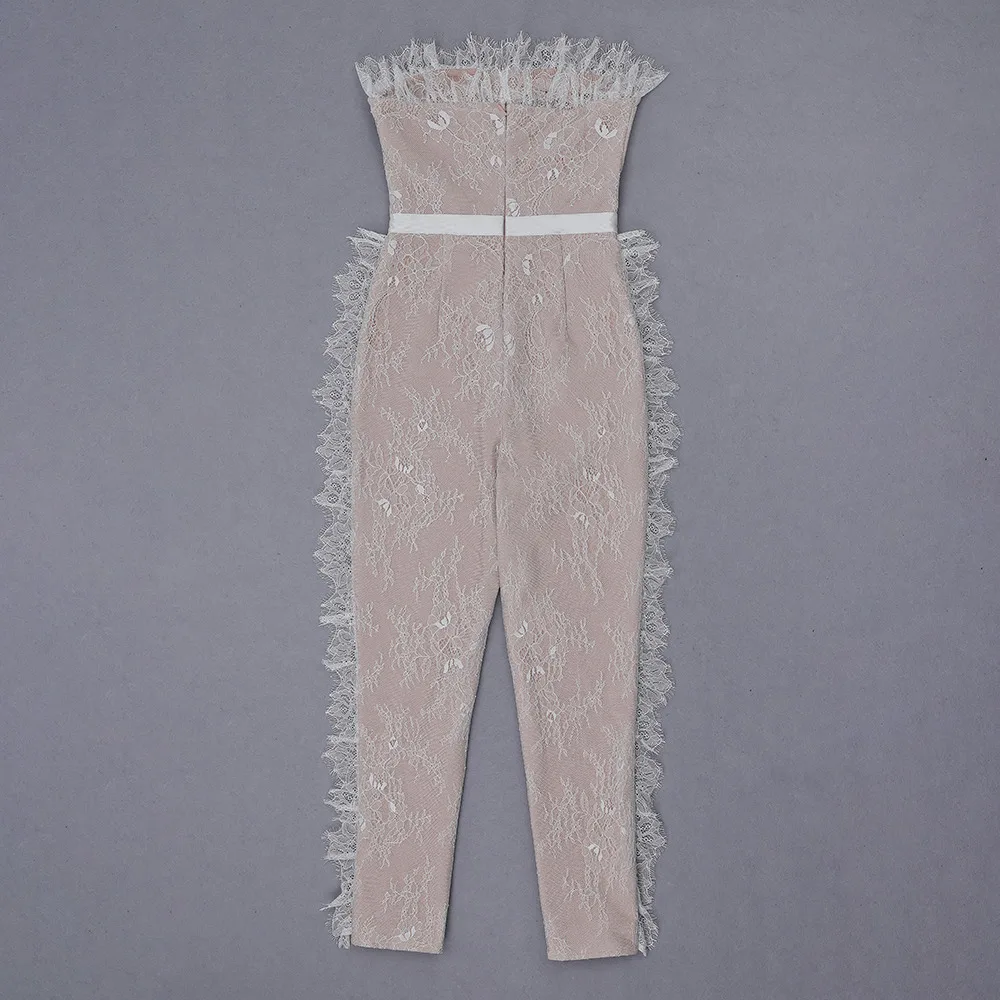 High Quality White Lace Strapless Rayon Bandage Jumpsuit Evening Party | Женская одежда
