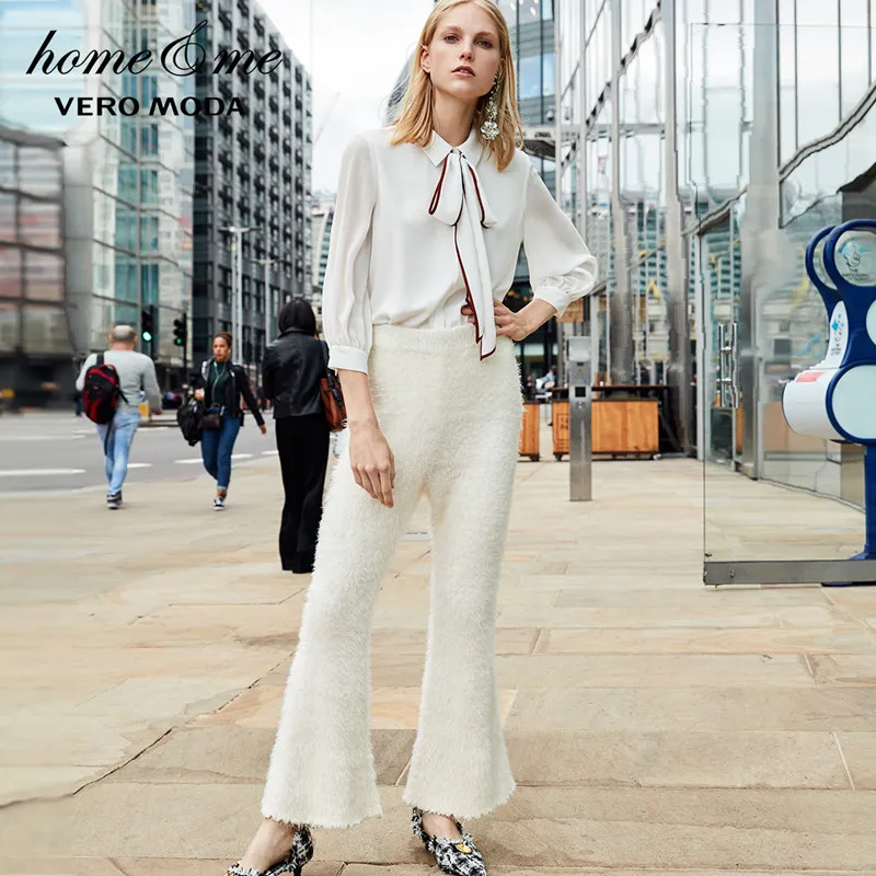 Vero Moda новые женские трикотажные повседневные расклешенные брюки в винтажном стиле | 31837V502 - Цвет: Eggnog