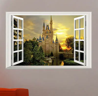 Съемная настенная 3d наклейка с изображением замка принцессы на окно стену для
