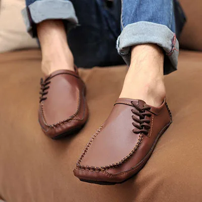 Туфли мужские из дышащей кожи мягкие лоферы без застежки повседневная обувь для