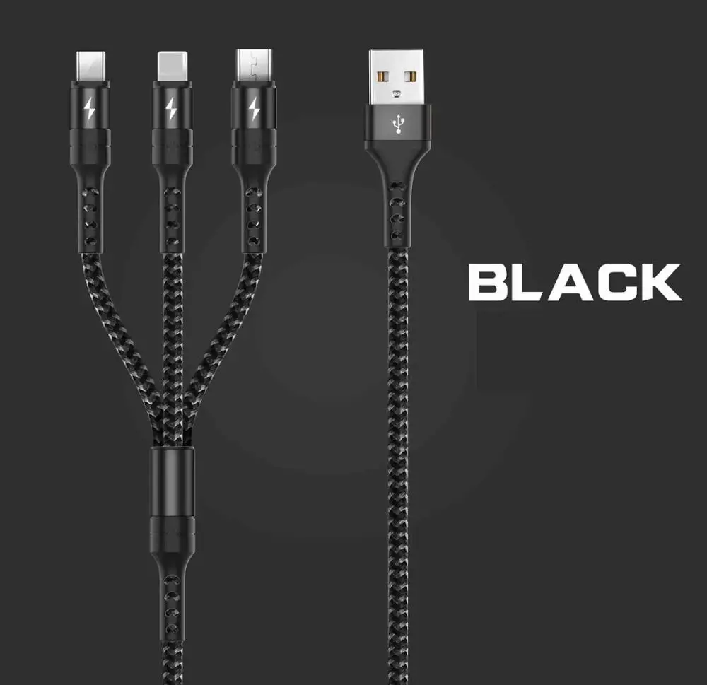 3 in 1 Black 5A супер зарядка 3 в 1 быстрое зарядное устройство USB кабель провод usb type C кабель для huawei mate 20 P20 для iPhone samsung Xiaomi - Тип штекера: 3 in 1 Black