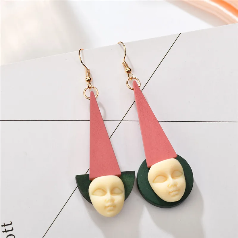 Персонализированные смолы лицо Серьги Геометрические треугольные дерево