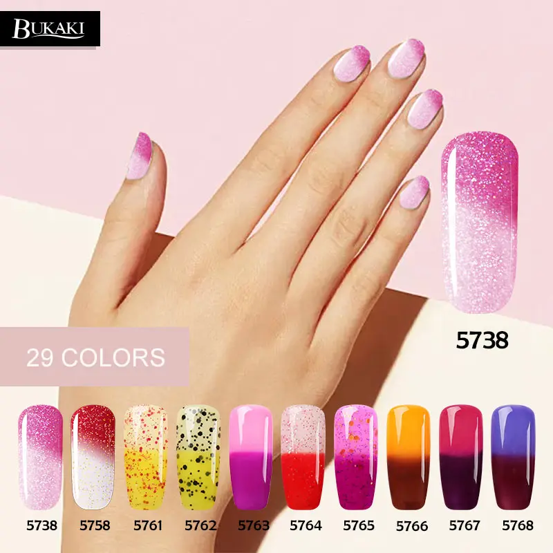 BUKAKI 29 Colors Temperature Color Change Nail Gel LED Lamp UV Polish Changing Art Beauty Manicure Vanish | Красота и здоровье