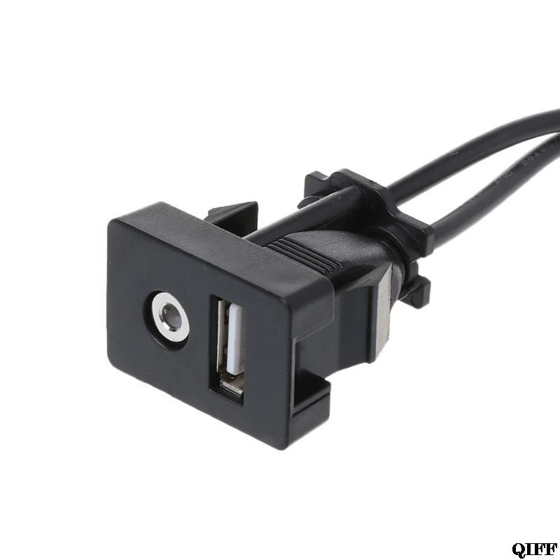 Автомобильный 3,5 мм AUX USB Удлинительный кабель, панель, разъем для наушников, адаптер для скрытого монтажа May06