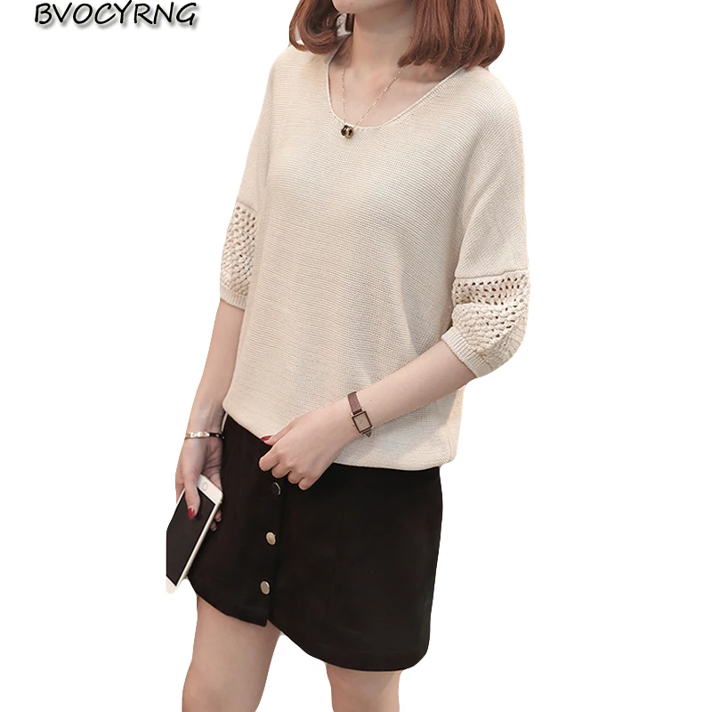 Women Spring / summer knit sweater Female New Fashion Loose Short-sleeved Clothes Thin Large Size Tops Jacket Pullover A0571 | Женская