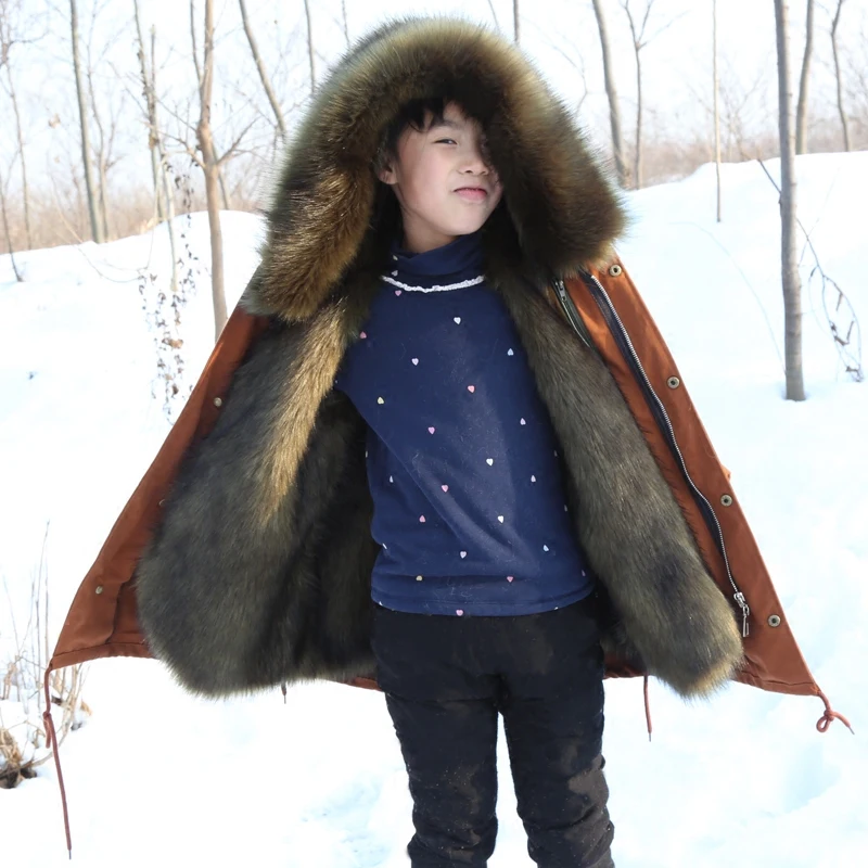 Зимний комбинезон для детей до 30 градусов роскошный меховой воротник Толстая