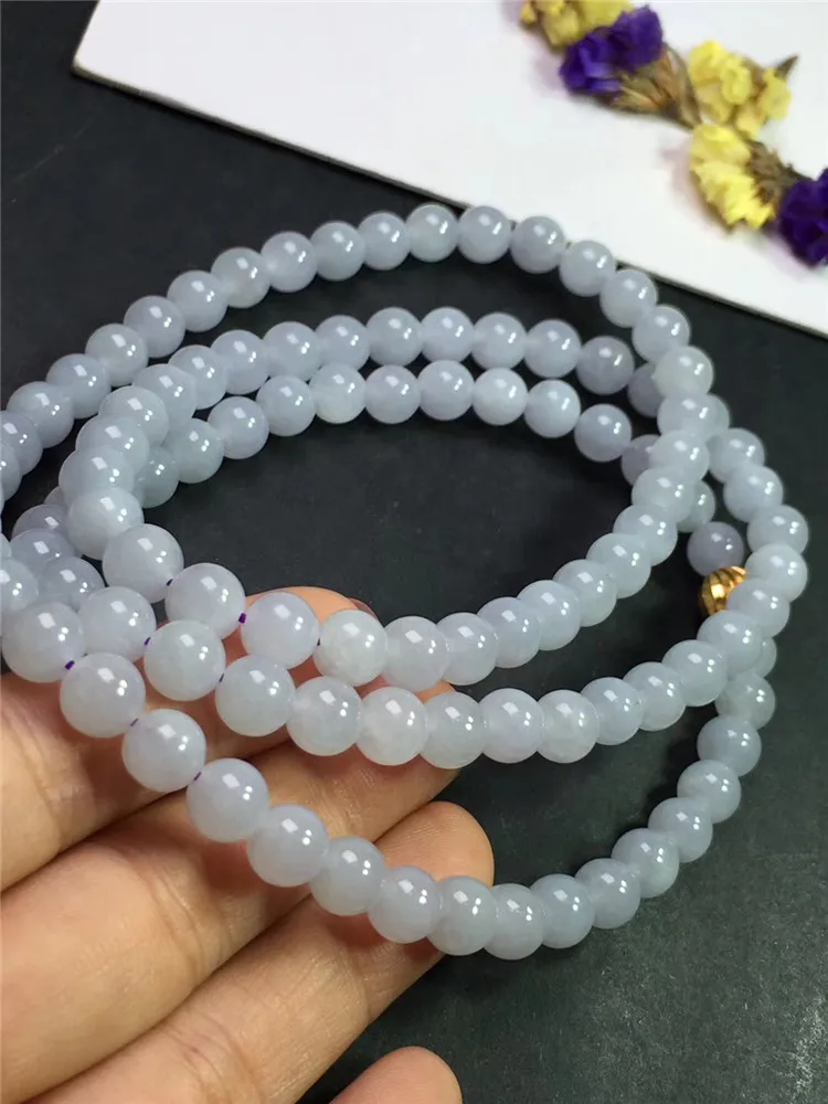 Emerald Ice Purple Bracelet Natural A Goods Burma Jade Necklace Violet 7.2 mm 108 Sweater Chain eb2985# | Украшения и аксессуары