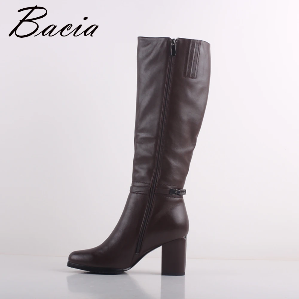 Bacia/высокие сапоги из натуральной кожи круглый носок каблук 8 см повседневная