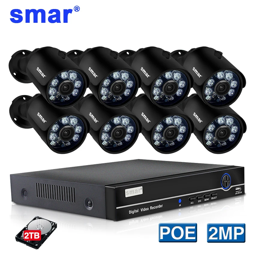 SAR H.265 POE Система безопасности 8CH 4CH 1080P HDMI NVR набор металлический 2MP ИК наружная CCTV IP