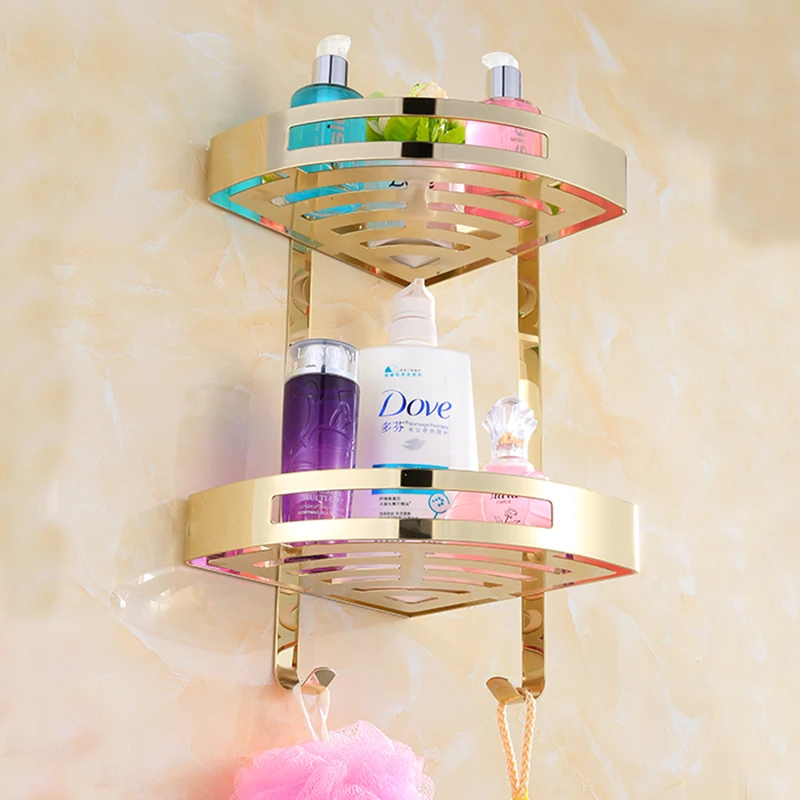 Полки для ванной комнаты 2 яруса угловая стойка из нержавеющей стали душа корзина