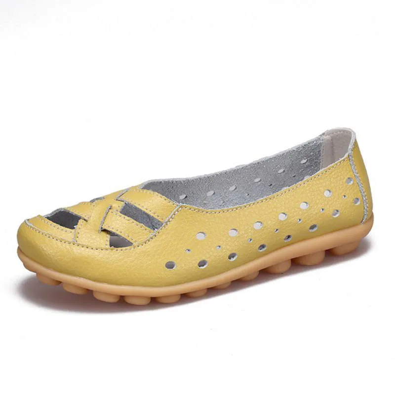 FITWEE Women'S Casual Shoes Genuine Leather Woman Loafers Breathable Summer Shoe Flats With Hollow Out Mother Big Size | Обувь