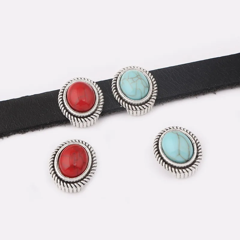 Red And Turquois 10 шт античные серебряные 10x2 мм плоские кожаные разделительные бусины для 10 мм кожаные браслеты и браслеты для изготовления ювелирных изделий - Цвет: Red And Turquois