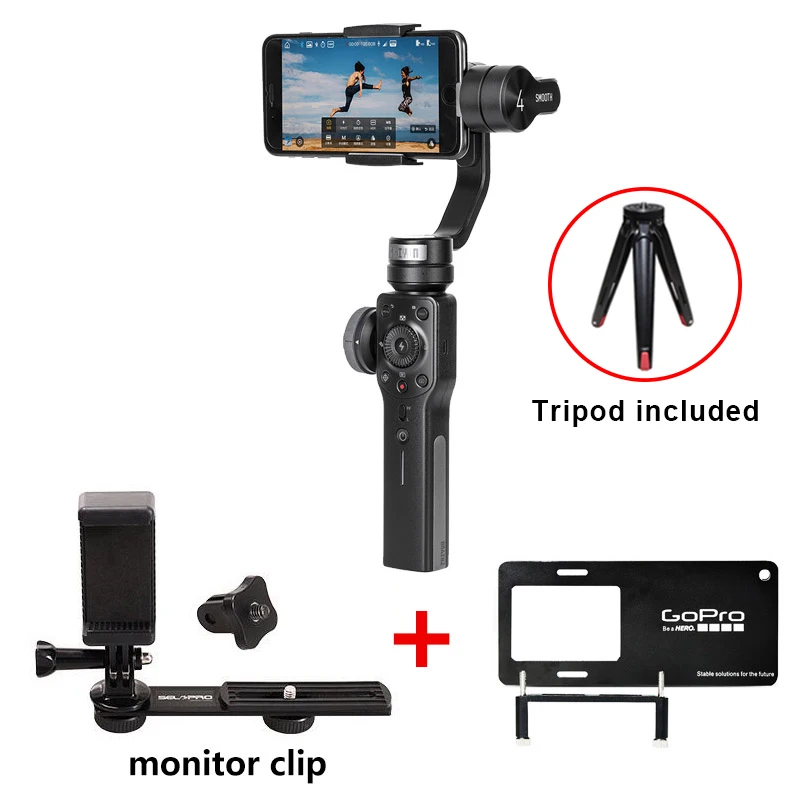 Чжи Юн Zhiyun Smooth 4 Карманный 3-осевой карданный смартфон для телефона для Gopro Hero Session экшн-Стабилизатор для камеры - Цвет: add clip mount