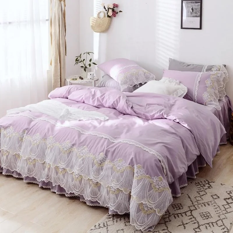 Корейский стиль кружева 3/4 шт Чистый хлопок постельное белье пододеяльник