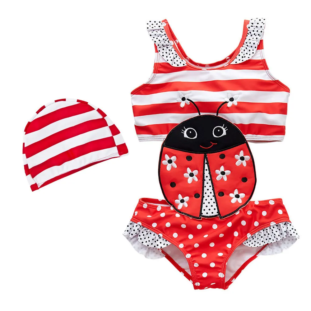 Bikini Children Swimsuit kids Girl Swimwear Striped Patchwork Toddler Baby Cartoon Animals |