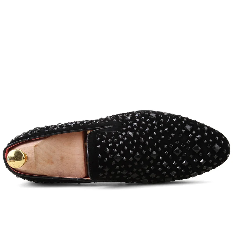 Men loafers Black Diamond Rhinestones Spiked Loafers Rivets shoes Luxury Wedding Party Shoes Mens Lazy Zapatos Hombre | Обувь