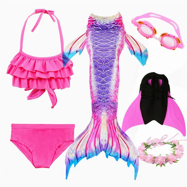 6pcs as picture show Для Девочек Русалки Моноласты, хвосты для купания, подходит для плавания, купальник, комплекты бикини для детская одежда купальники ребенка костюм Косплэй - Цвет: 6pcs as picture show