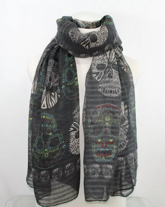 Шарф с принтом черепа в черном цвете шарф качалка готическом стиле|printed scarf|skull print
