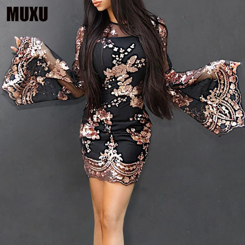 MUXU модное платье с блестками блестящее ropa mujer женская одежда sukienka vestidos de