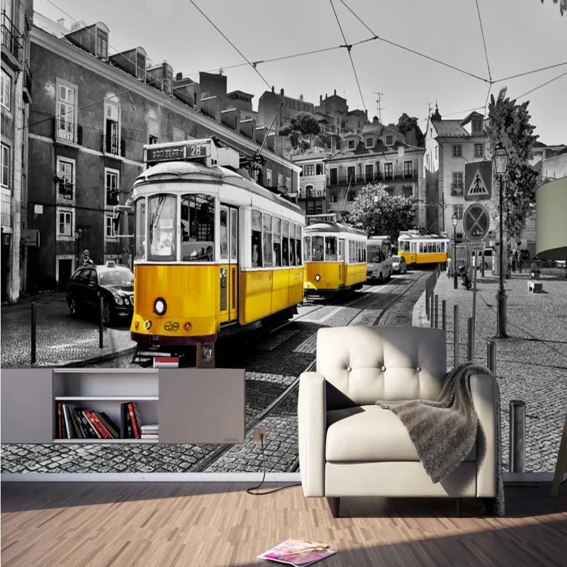 Фотообои на заказ в стиле ретро ностальгическая Европейская улица желтый ТРАМ